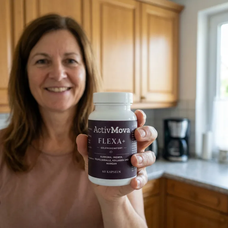 ActivMova Kundin mit ihrer FLEXA+ Dose in der Küche